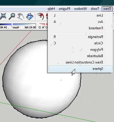 Hur man gör en sfär i SketchUp. Gör en cirkel (den storlek du vill sfären vara) i ett axlar.