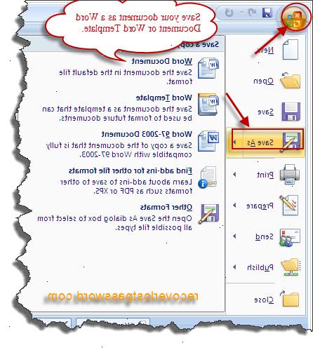 Hur lösenordsskydda ett Microsoft Word 2007-dokument. Klicka på filen överst på sidan (eller klotet).